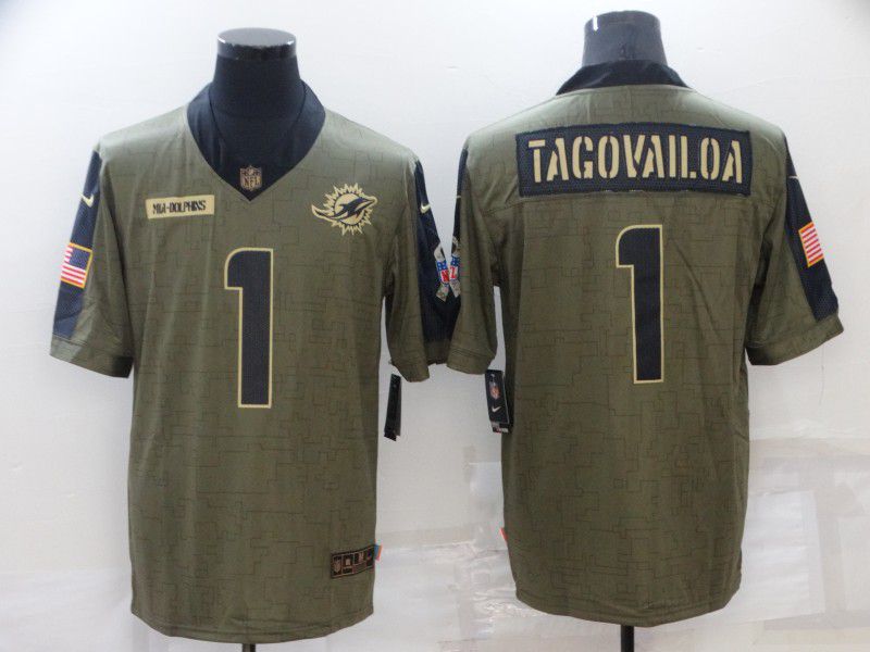 Men Miami Dolphins #1 Tagovailoa green Nike Olive Salute To Service Limited NFL Jersey->women nfl jersey->Women Jersey